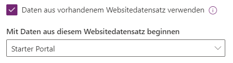 Vorhandenen Datensatz der Website verwenden