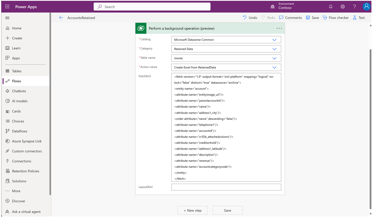 Aktion erstellen, die Ihre gespeicherte Datenabfrage enthält FetchXML