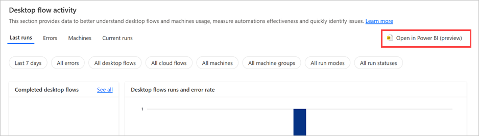 Die Option zum Öffnen der Diagramme in der Power BI Desktop-Anwendung.