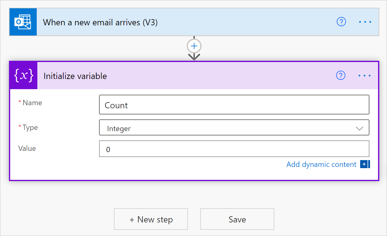 Screenshot des Beispiels „Variable initialisieren“.