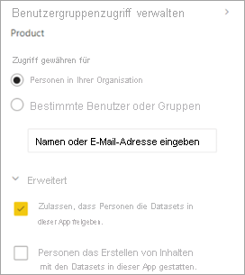 Screenshot der erweiterten Einstellungen im Bereich 