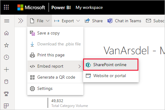 Screenshot: Menü „Weitere Optionen“ mit hervorgehobener Option „SharePoint Online“