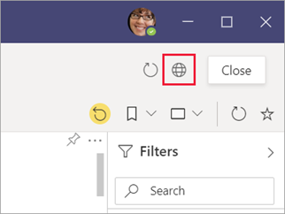 Screenshot der Schaltfläche „Schließen“ in der Power BI-App in Microsoft Teams.