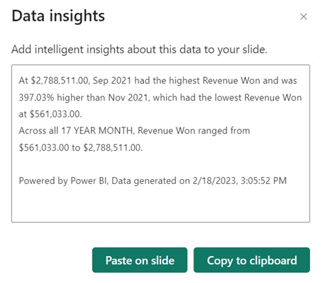 Screenshot des Insights-Dialogfelds.