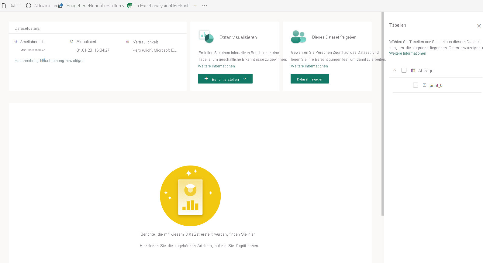 Screenshot of the semantic model details page of the newly created semantic model.