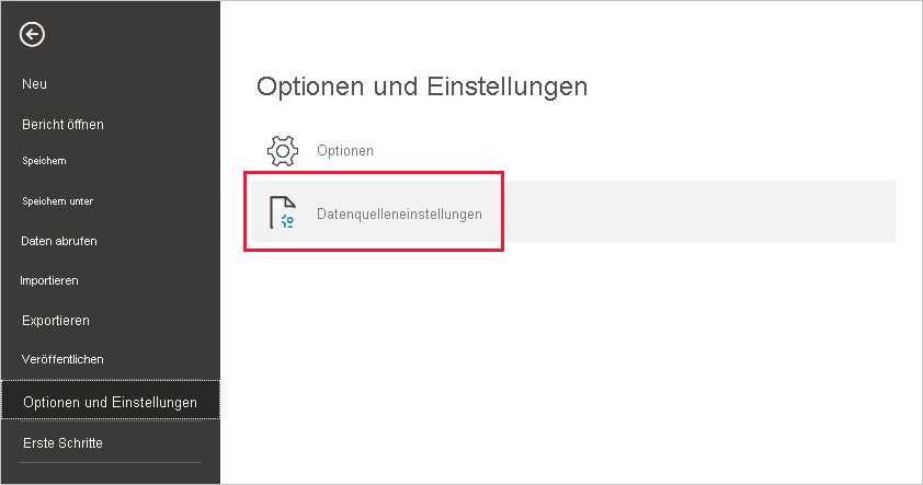 Screenshot: Auswahl der Datenquelleneinstellungen unter Optionen und Einstellungen.