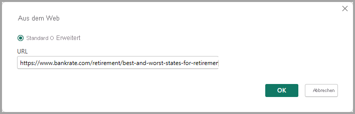 Screenshot, der eine URL im Dialogfeld Von Web zeigt.