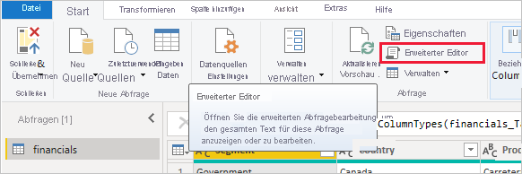 Screenshot: Öffnen des Erweiterter Editor.