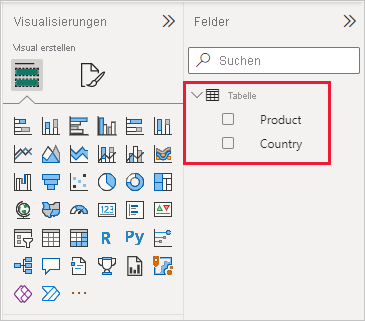 Screenshot shows the table created with the two fields loaded into Power BI Desktop.