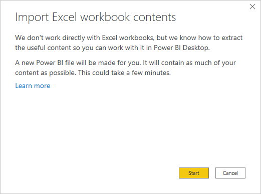 Screenshot: Meldung zum Importieren von Excel-Arbeitsmappeninhalten