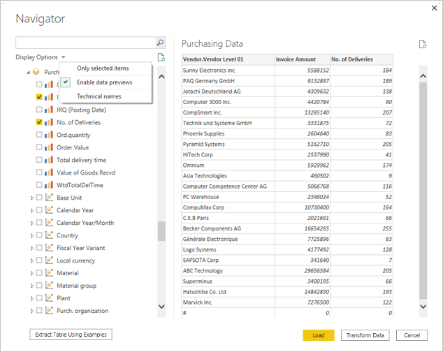 Screenshot der Anzeigeoptionen im Navigatorfenster.