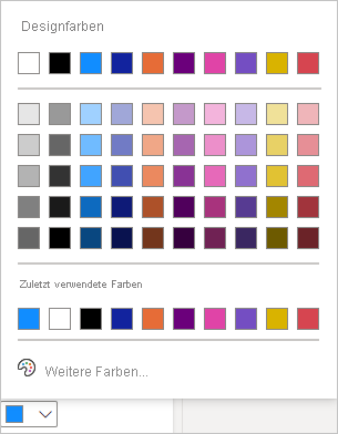 Screenshot: Farben, die Sie auswählen können, um die Farbe zu ändern, einschließlich Themafarben und zuletzt verwendete Farben