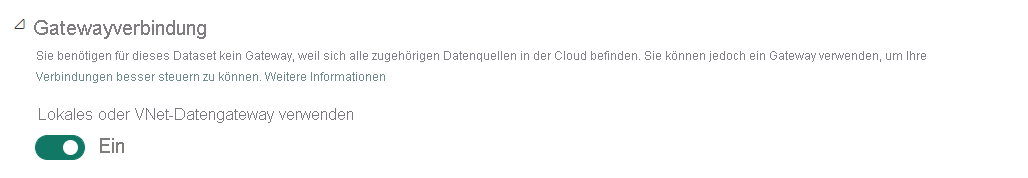 Screenshot des Dialogfelds „Gatewayverbindung“ des Power BI-Diensts