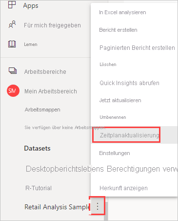 Screenshot: Auswahl der Option Aktualisierung planen im Navigationsbereich.