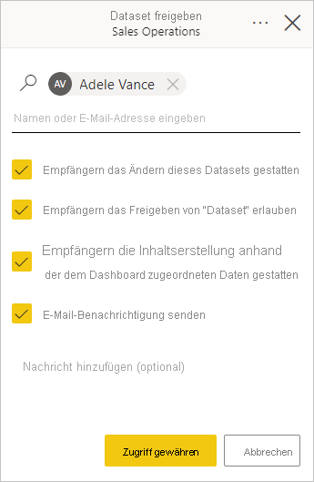 Screenshot of the Share semantic model dialog.