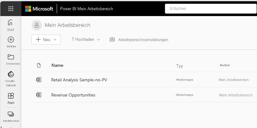 Screenshot: Arbeitsmappen im Bereich „Mein Arbeitsbereich“