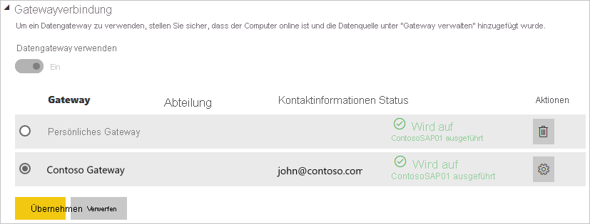 Screenshot displays the users in the Gateway connection dialog.