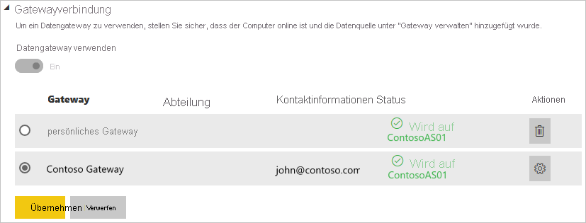 Screenshot: Auswählen des lokalen Gateways, das für die geplante Aktualisierung verwendet werden soll.