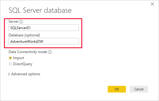 Screenshot des SQL Server-Datenbank-Dialogfelds.