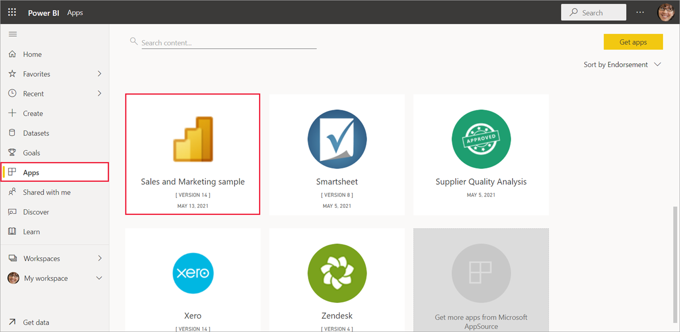 Screenshot: Apps in Power BI.