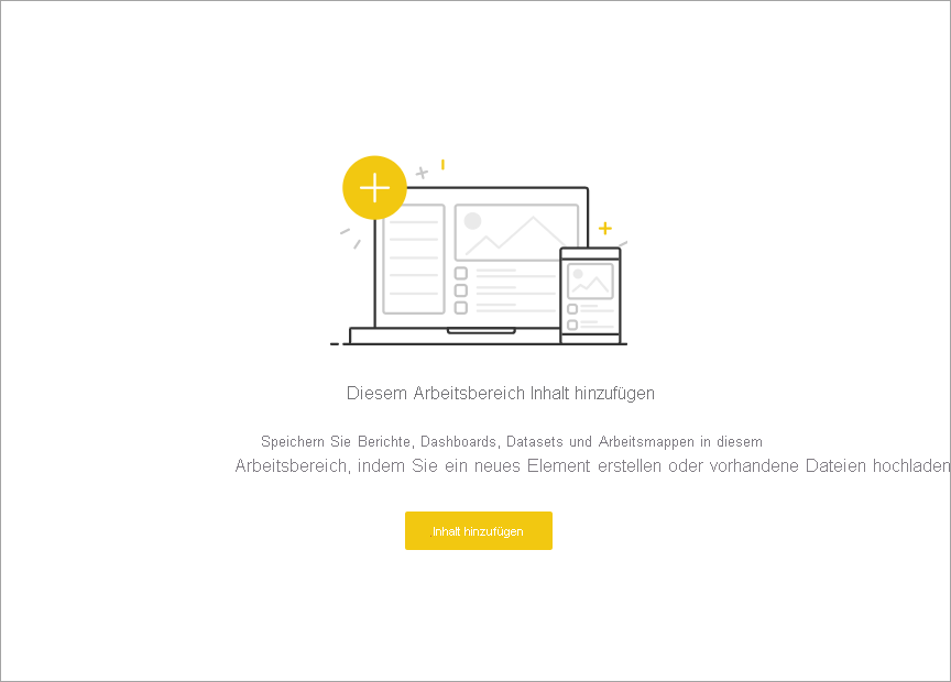 Screenshot eines leeren Arbeitsbereichs im Power BI-Dienst