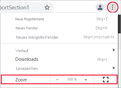 Screenshot: Browserzoomsteuerelemente.