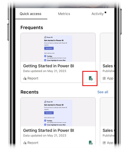 Screenshot des Startelementsymbols in den mobilen Power BI-Apps.