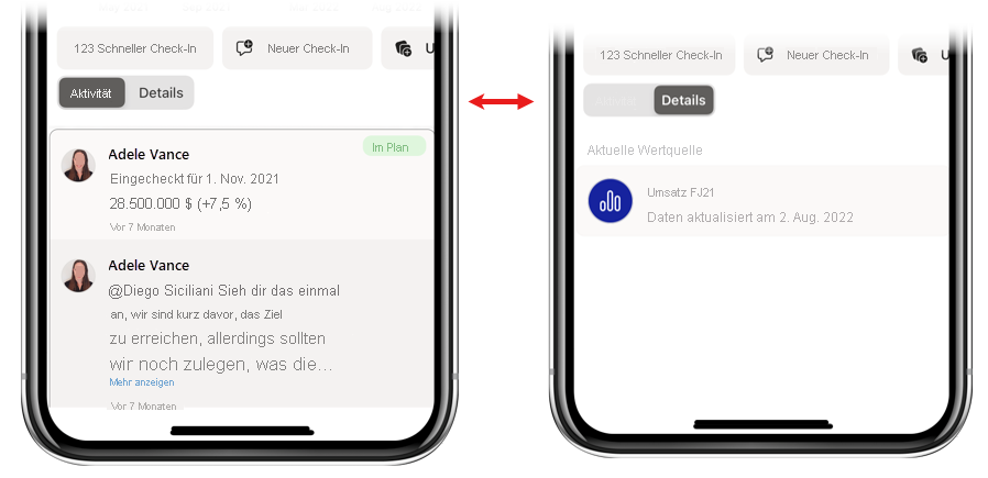 Screenshot of a metric detail pane that showing the activity/details toggle.