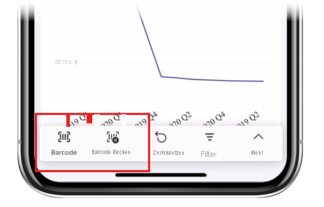 Screenshot des aktiven Strichcodesymbols in der Aktionsleiste des Berichts, der angibt, dass der Strichcodefilter aktiv ist.