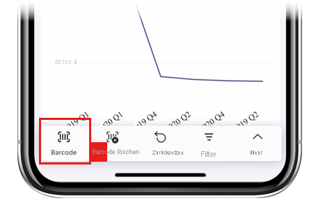 Screenshot zeigt das Barcodesymbol auf der Power BI-Berichtsaktionsleiste.