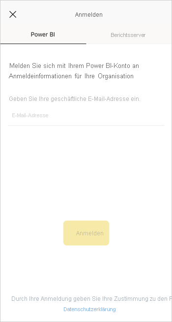 Melden Sie sich bei der mobilen Power BI-App an.