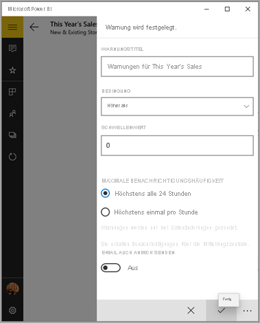 Screenshot of the alert settings, showing the entries to edit the alert.