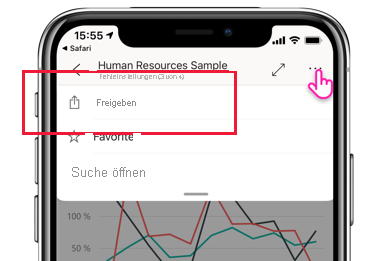 Screenshot: Teilen-Symbol in der Power BI Mobile-App