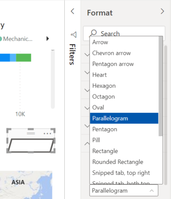 Screenshot zur Anpassung der Form einer Pfeilschaltfläche an ein Parallelogramm