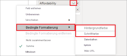 Hintergrund- oder Schriftfarbe im Menü „Bedingte Formatierung“