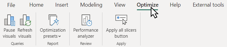 Menüband „Optimieren“ in Power BI Desktop