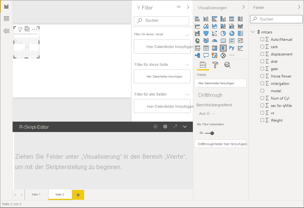 Screenshot des Power BI R-Skript-Editors.