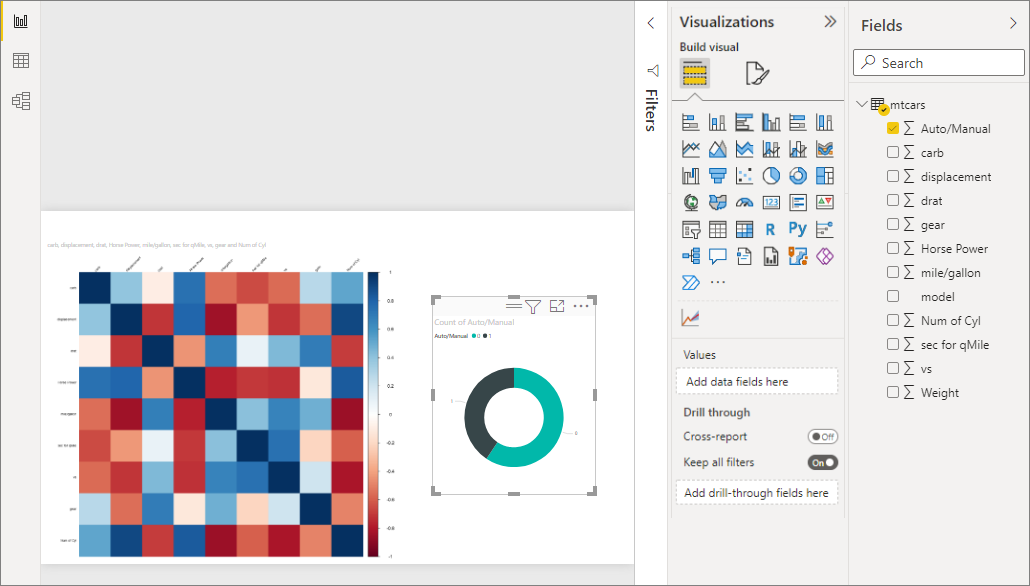 Screenshot des Codebeispiels Korrelationsdiagramm in der Ansicht Größere Visualisierung.