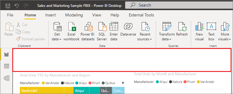 Screenshot von Power BI Desktop mit Hervorhebung des Hintergrundbereichs