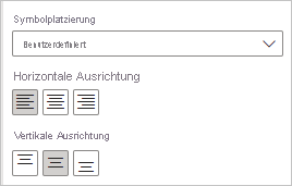 Screenshot: Optionen für horizontale Ausrichtung und Vertikale Ausrichtung für ein Symbol.