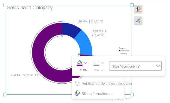 Screenshot zeigt die Formatierung auf dem Objekt für ein Ringdiagramm.