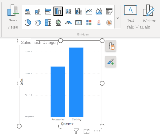 Screenshot zeigt, wie ein visuelles Element aus dem Katalog der visuellen Elemente eingefügt wird.