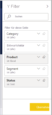 Screenshot des Bereichs „Filter“, in dem die angewendeten Filter hervorgehoben sind.