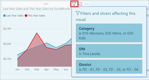 Screenshot: Liste der Filter für ein visuelles Element