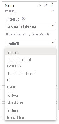 Screenshot of the Filters pane, showing Advanced filters filtering options.