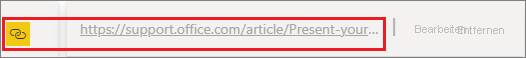 Screenshot eines Textfelds, das eine URL im Hyperlinkfeld hervorhebung.