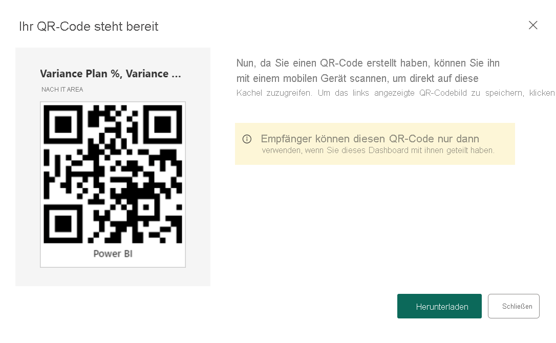 Screenshot des Dialogfelds „Ihr QR-Code ist bereit“.