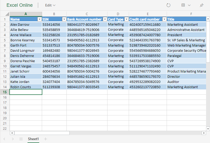 Screenshot von Excel Online in Power BI.