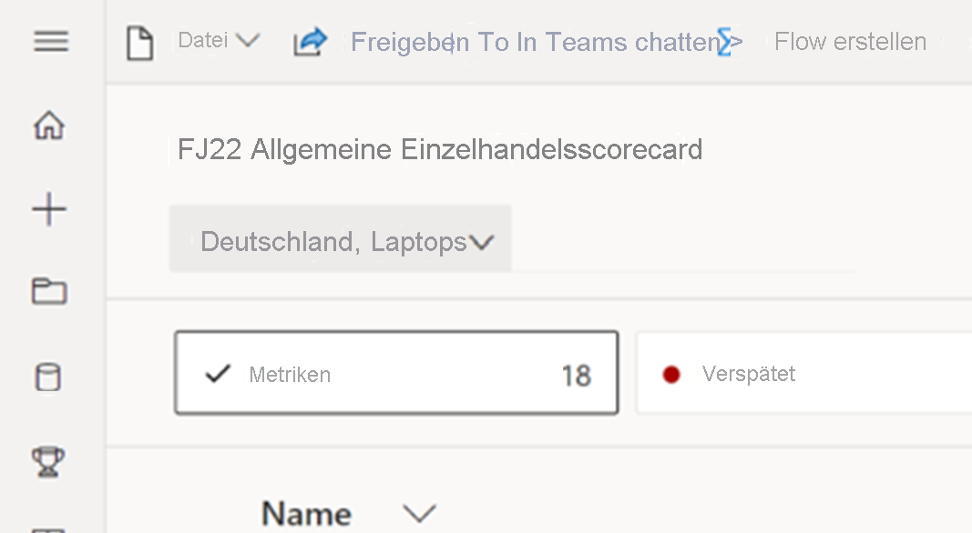 Screenshot einer Kopfzeile in einer Scorecard, die die beiden von einem Benutzer gewählten Hierarchieebenen Deutschland und Laptops zeigt.