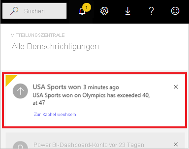 Screenshot: „Alle Benachrichtigungen“ mit hervorgehobener Warnung.